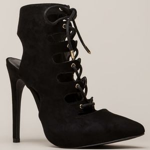 Lace-Up Faux Suede Heels